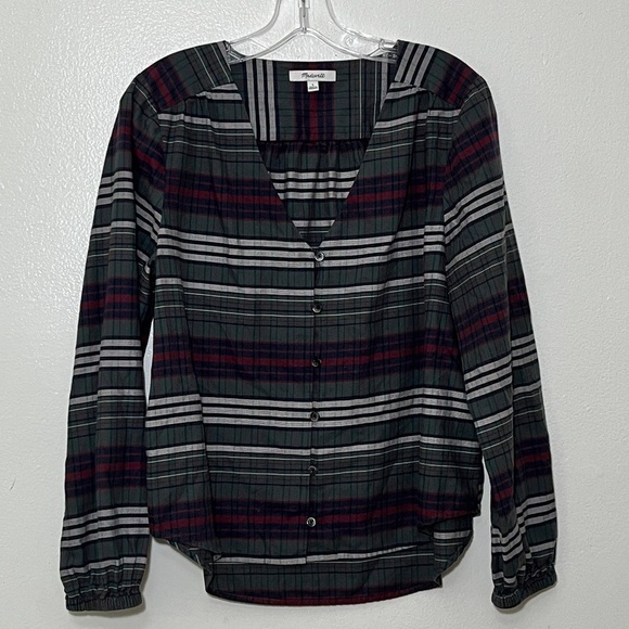 MADEWELL V-Neck Button-Down Shirt in Pineview Plaid | size Large - Picture 4 of 7